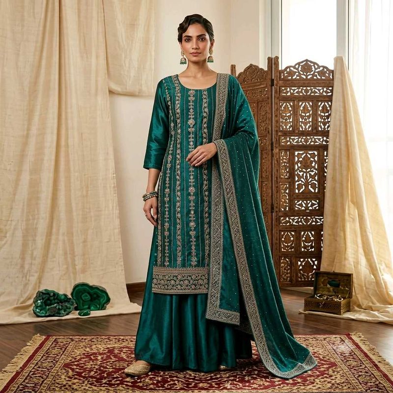 Elegant Teal Embroidered Kurta Set