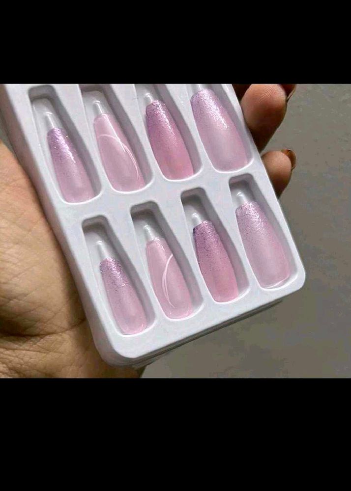 Savana Pink Glitter Press-On Nails set of 10