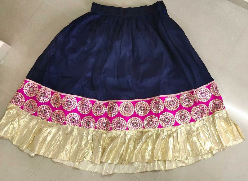 Navy &amp; Pink Embellished Lehenga Skirt