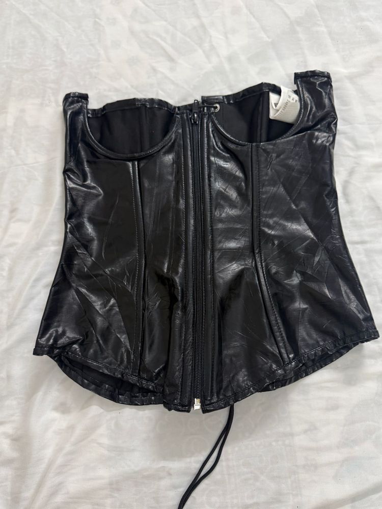 Black Faux Leather Corset Top