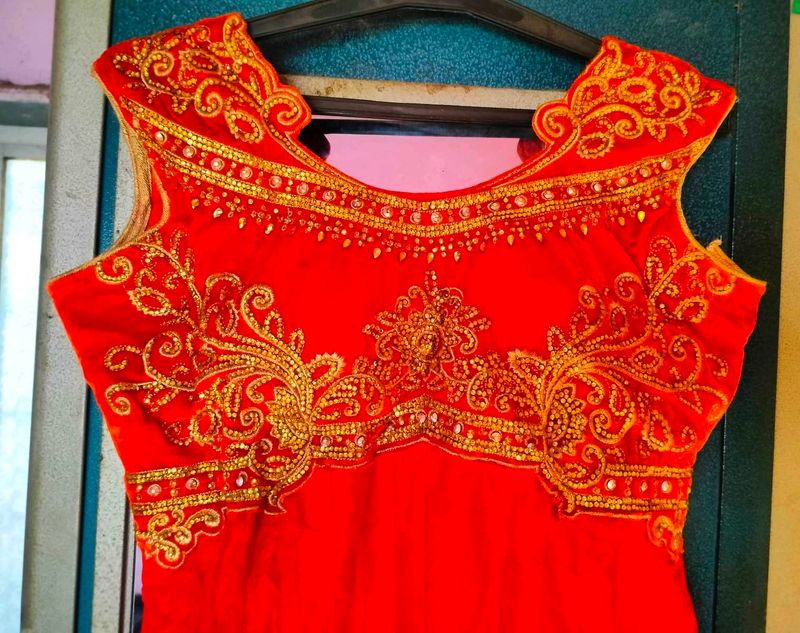 Red Ethnic Dress with Gold Detail