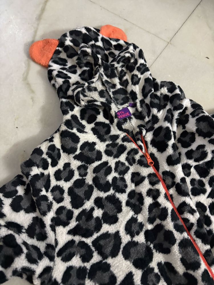 Cozy Leopard Print Hooded Onesie