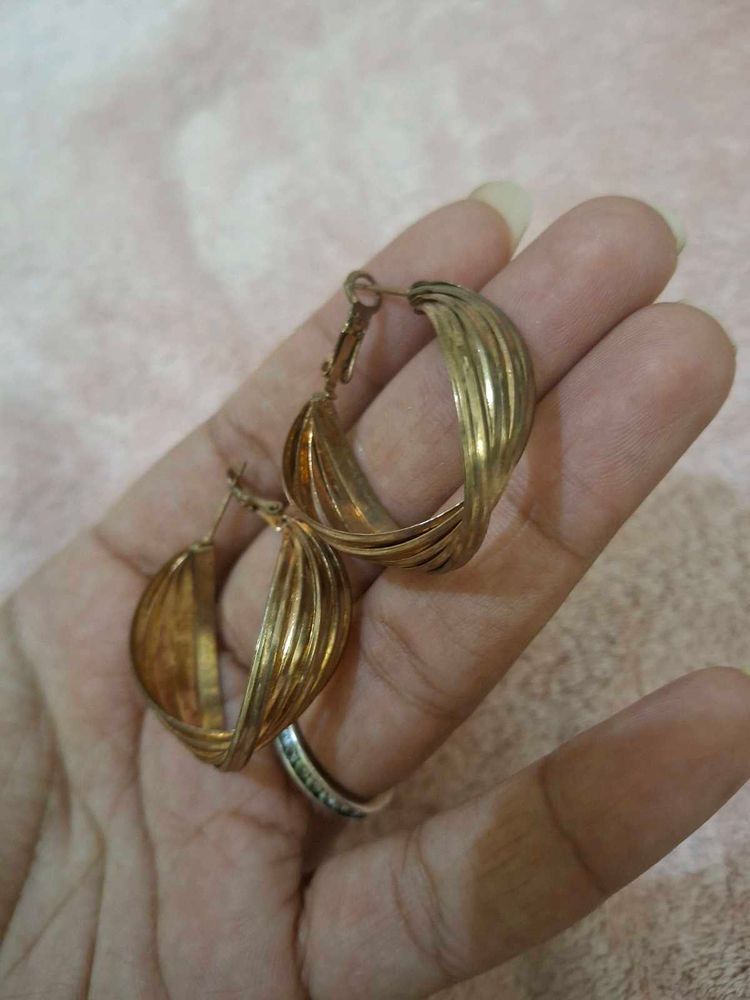 Gold Tone Twisted Hoop Earrings