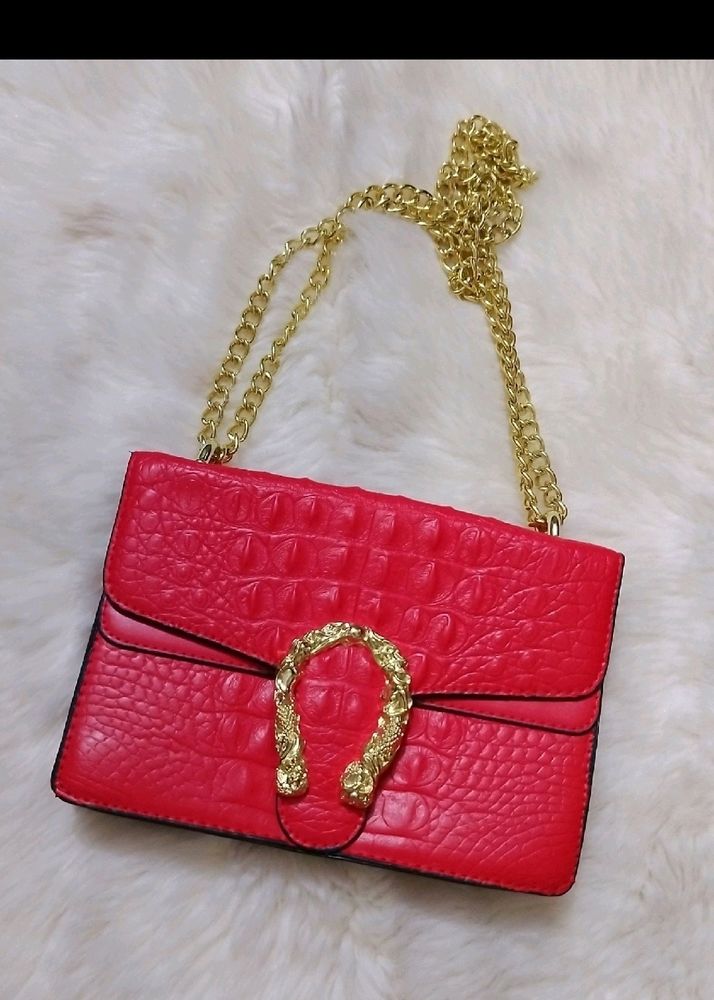Red Croc Embossed Chain Bag