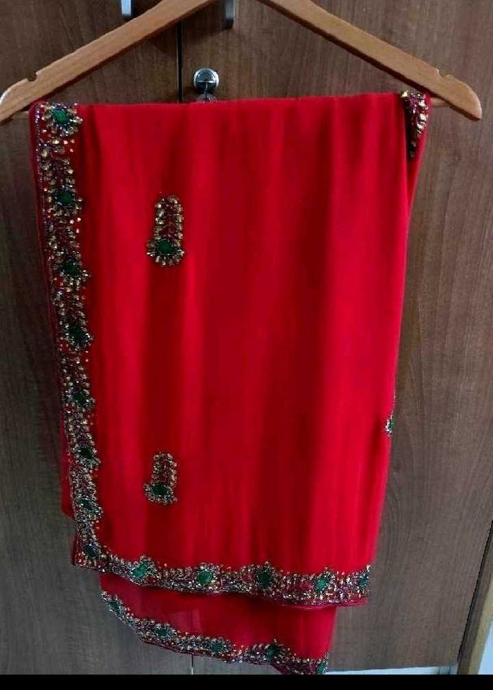 Red Embellished Saree