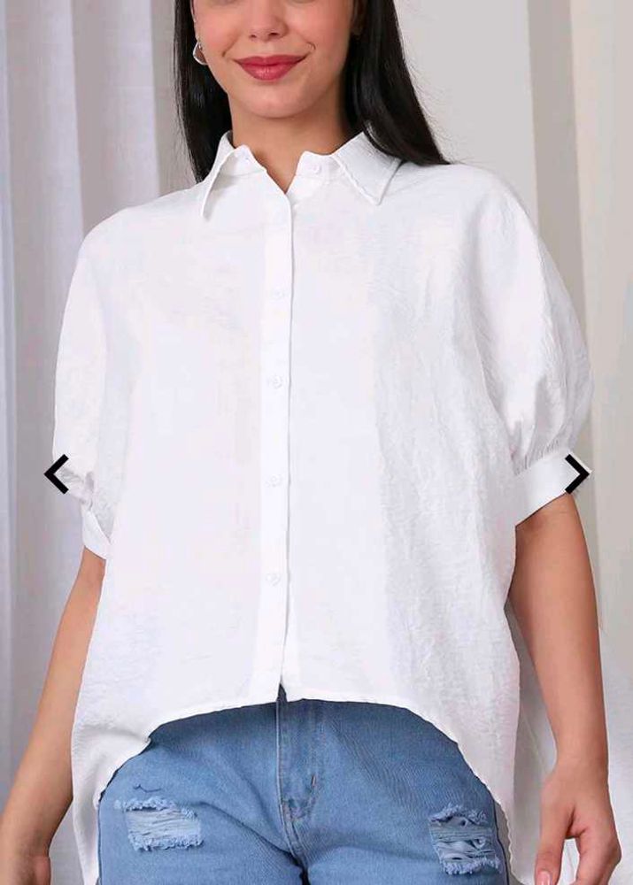 Shein White Puff Sleeve Button-Down