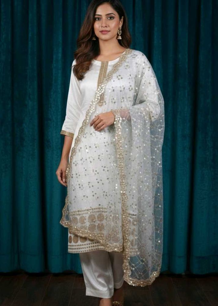 Elegant White Kurta Set (very ligh weight 😍)