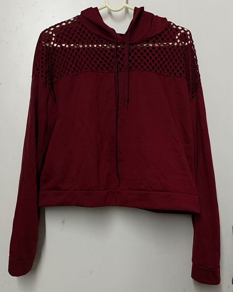 Maroon Mesh Detail Hoodie