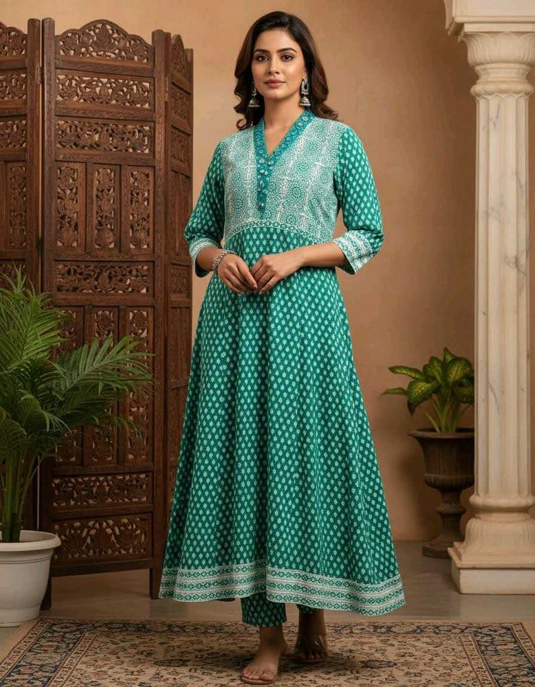 Green Printed Kurta Set for Women