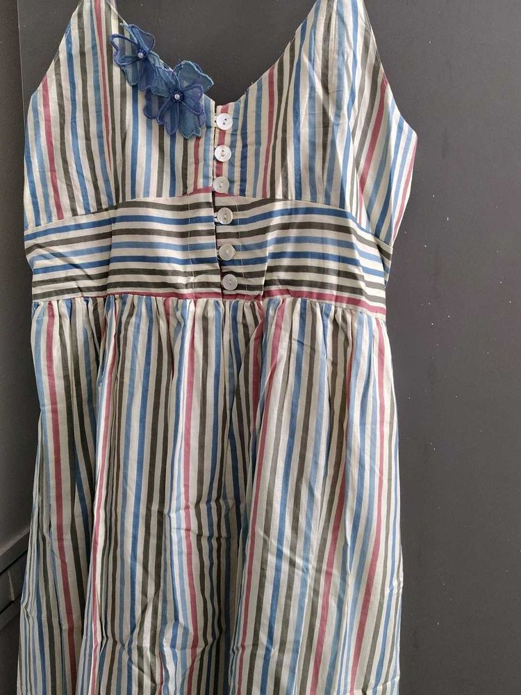 Striped Sundress with Flower Detail