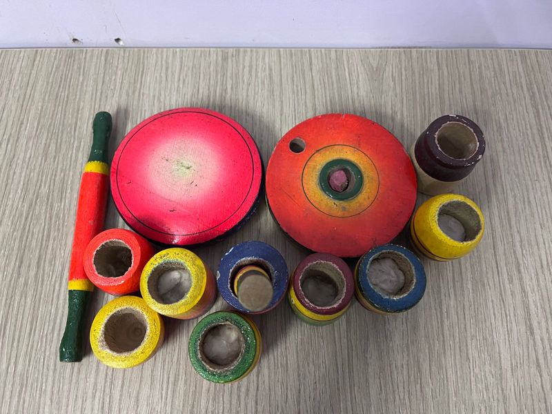 Vintage Wooden Spinning Tops Toy Set