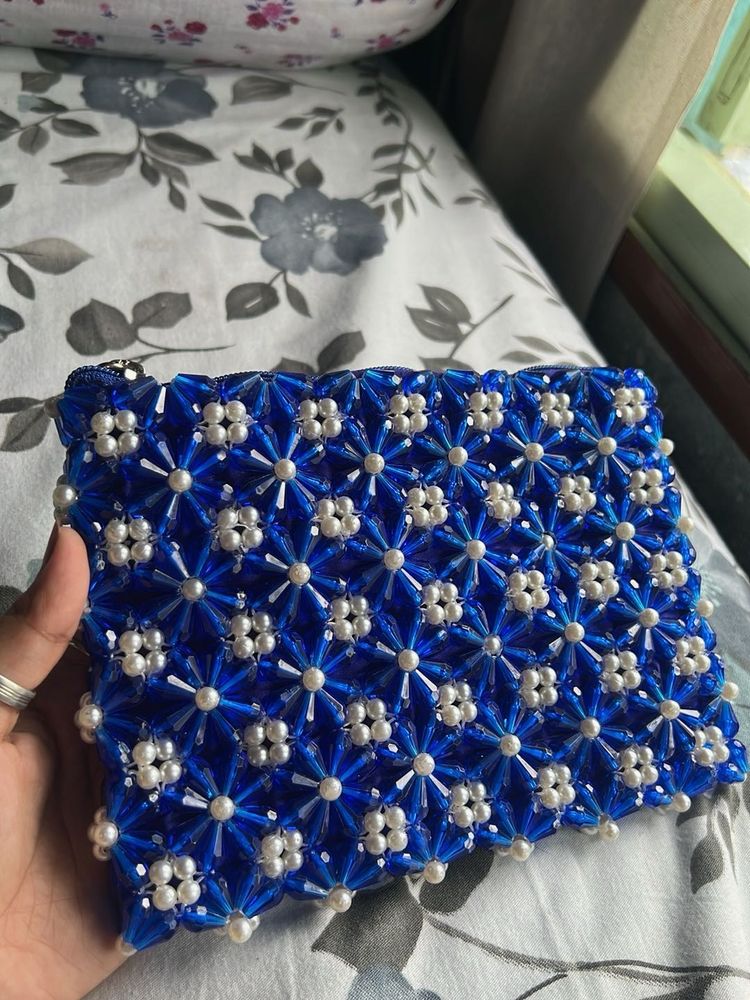 Beaded Blue Clutch Pouches Handbags Sling Bags