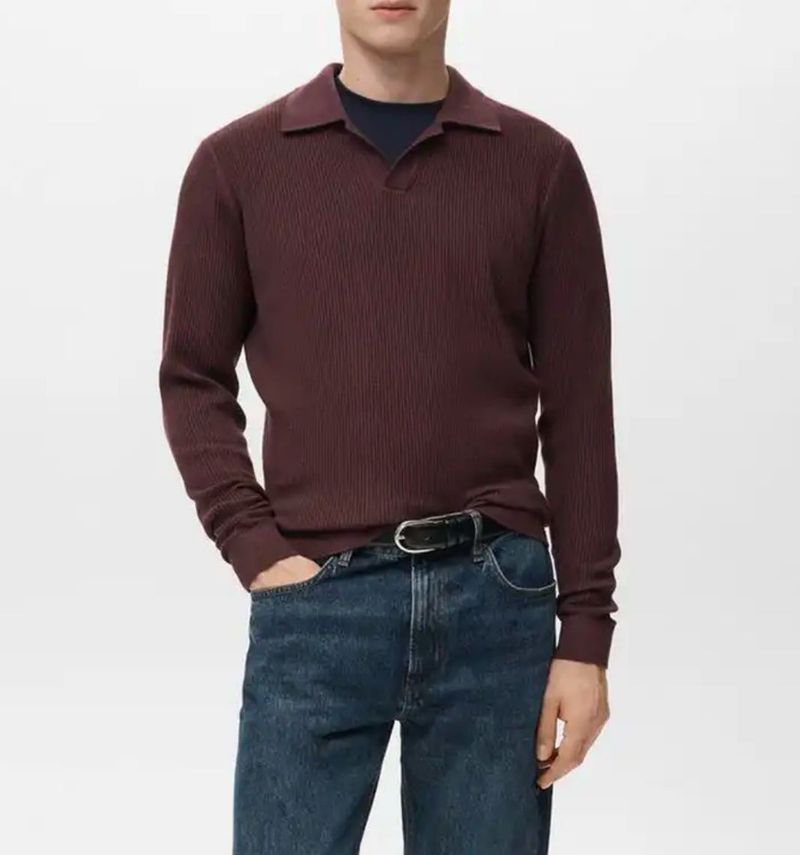 Men's Burgundy Textured Polo Shirt