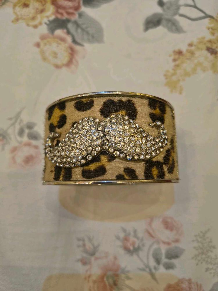 Leopard Print Cuff Bracelet with Rhinestones
