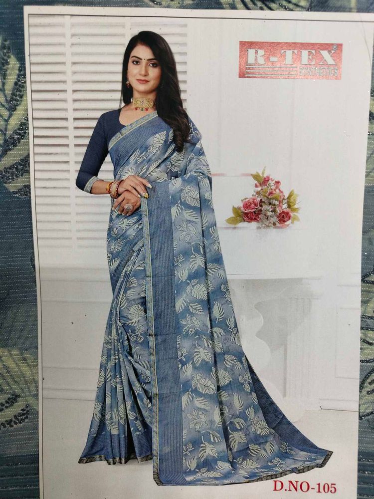 Stylish Blue Floral Print Saree