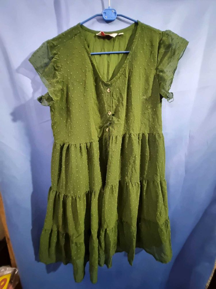Olive Green Tiered Dress