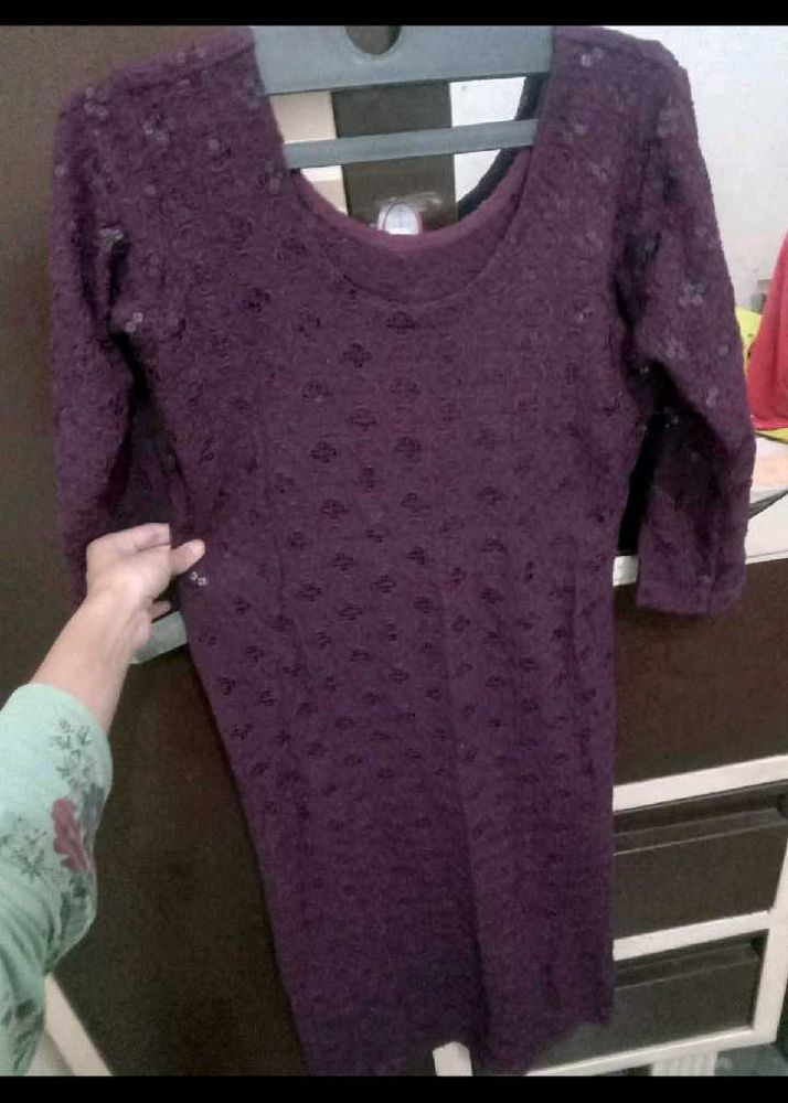 Stylish Sequin Embellished  purple kurti