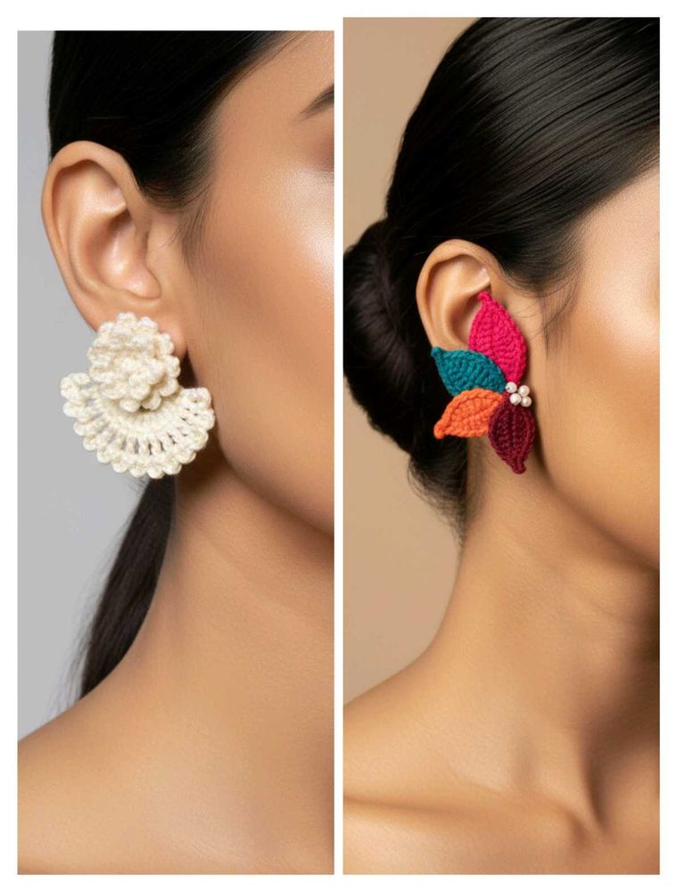 Unique leaf &amp; floral Crochet handmade Earrings