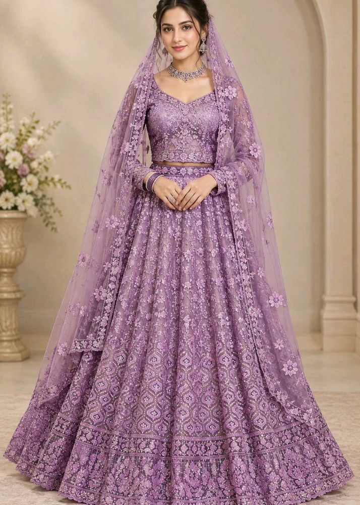 Stunning Lavender Embroidered Lehenga Choli