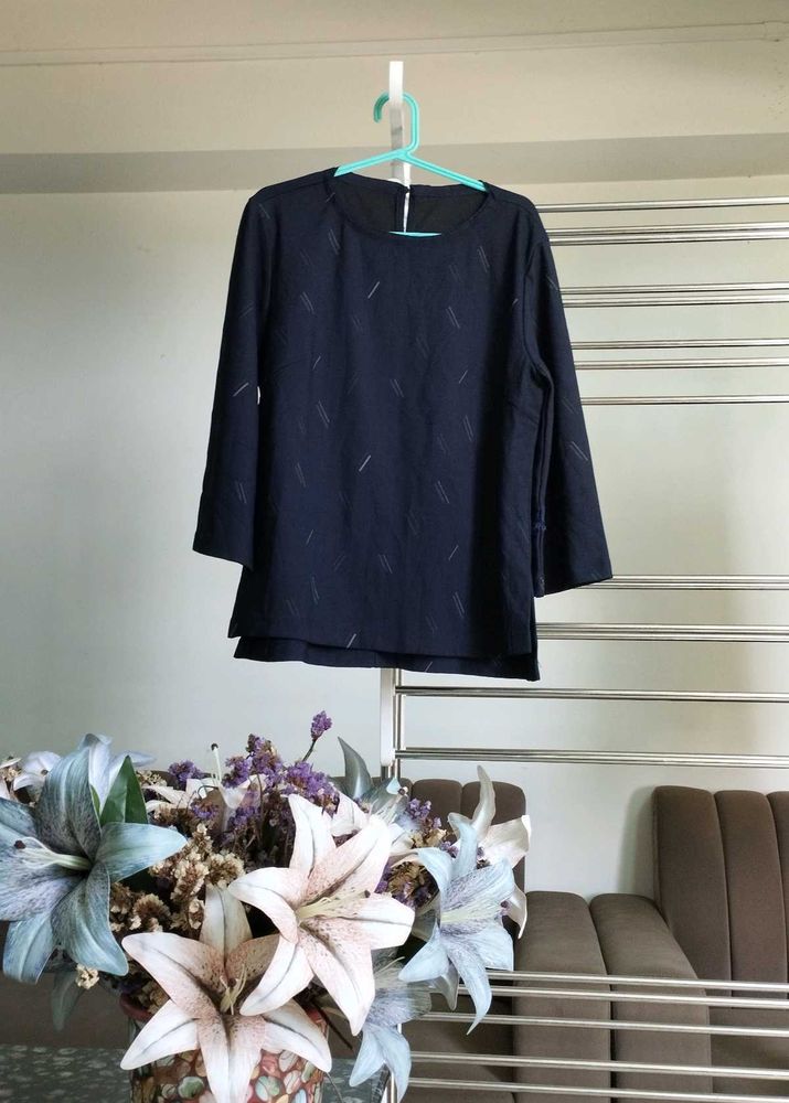Navy Blue Patterned Blouse