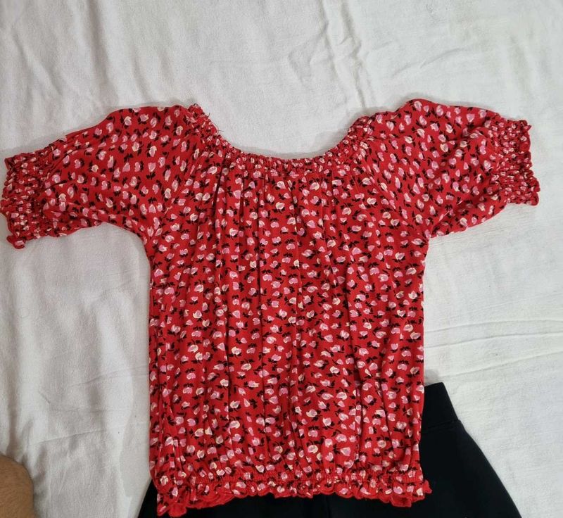 Red Floral crop top