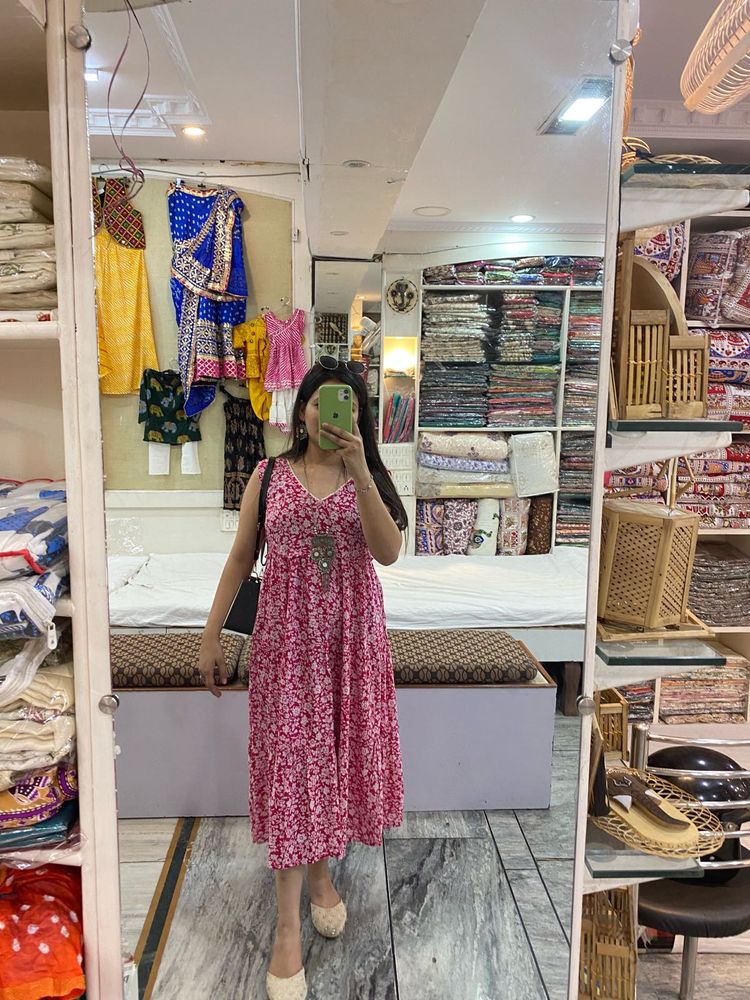 Pink Floral Midi Dress