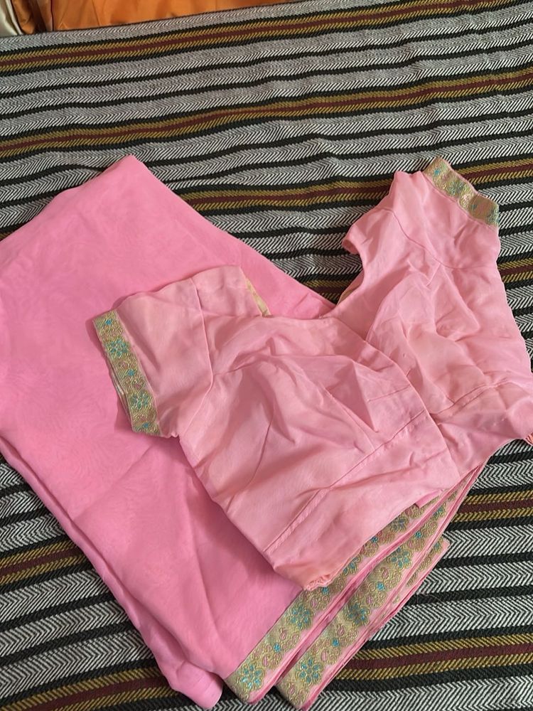 Elegant Pink Saree with Blouse