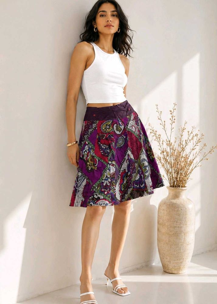 💜 Bohemian Purple Paisley Print A-Line Skirt