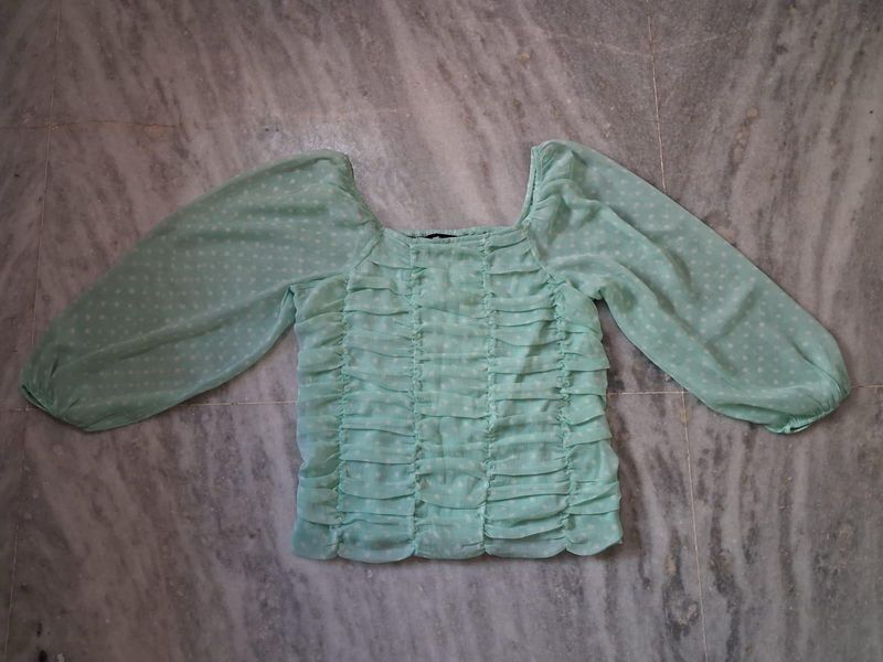 Mint Green Ruched Sleeve Top