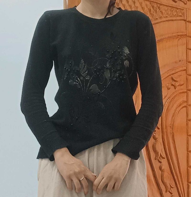Elegant Black Embellished Sweater
