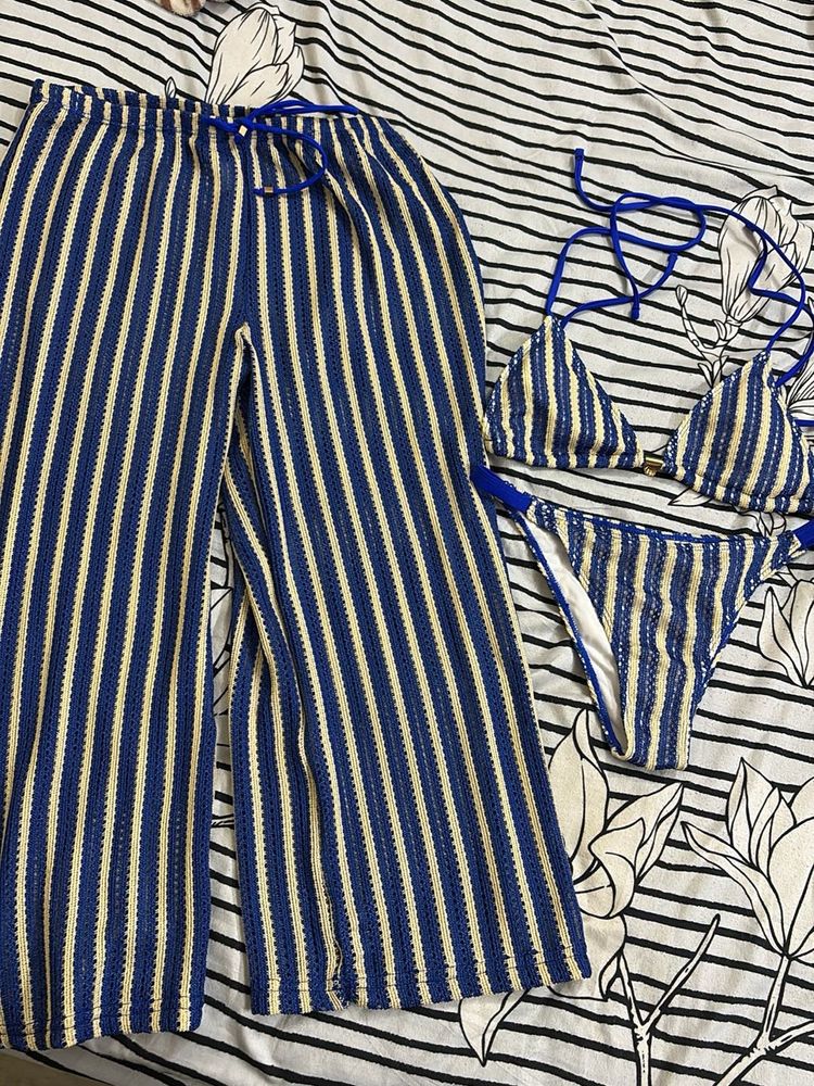 Striped Bikini Set with Pants