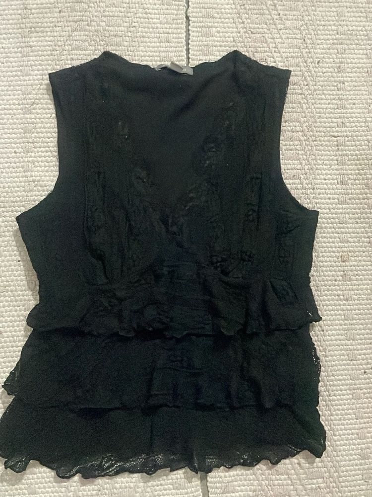 Black Ruffle Tiered Sleeveless Top