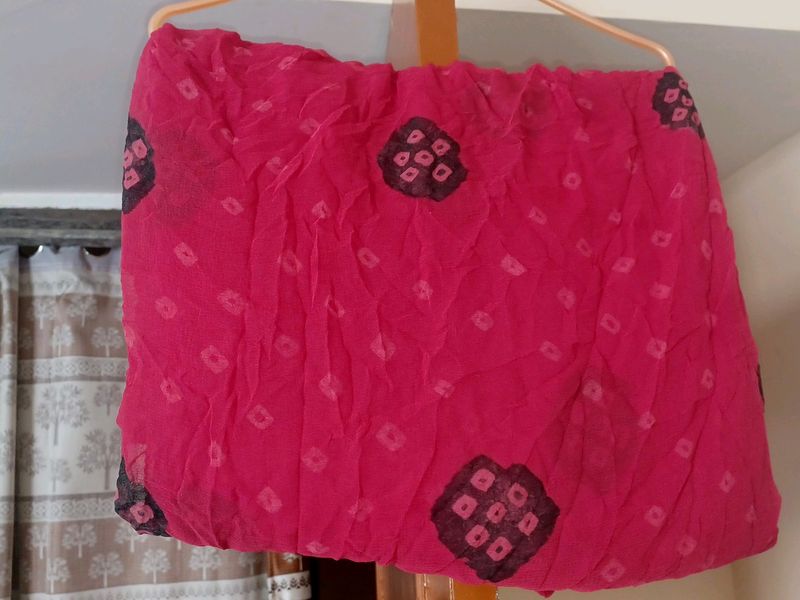 Chiffon Red Badhani Saree With Green Buta Work