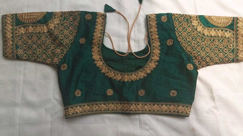 Bridal Blouse, Embroidered Green Blouse, Festive,