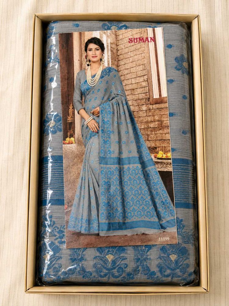Elegant Grey &amp; Blue Saree