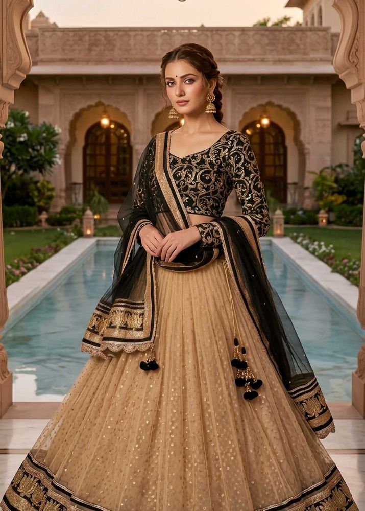 Designer Black &amp; Gold Lehenga Choli