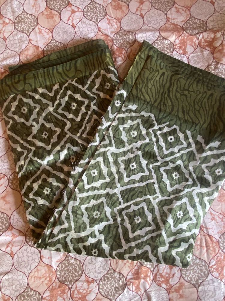 Olive Green Saree with Geometric Print