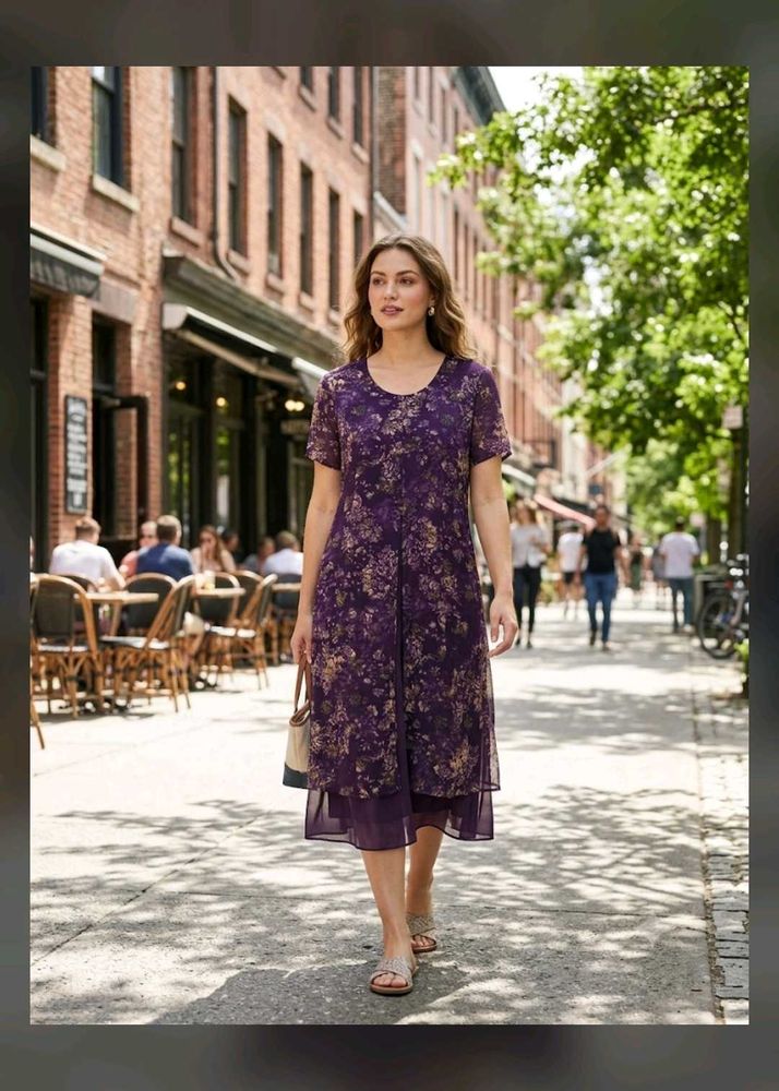 Elegant Purple Floral Print Dress