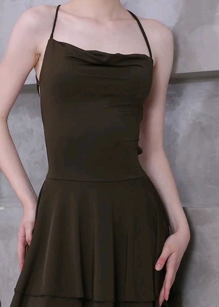 SHEIN Chic Dark Olive Cowl Neck backless Dress