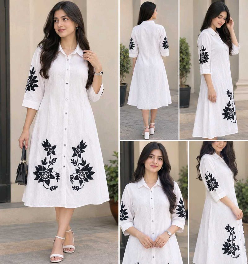 White Embroidered midi Dress