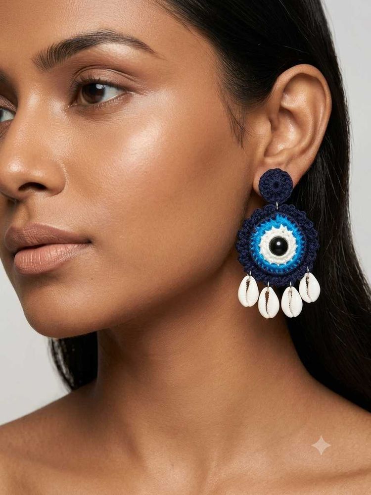 Evil Eye Crochet Shell Earrings
