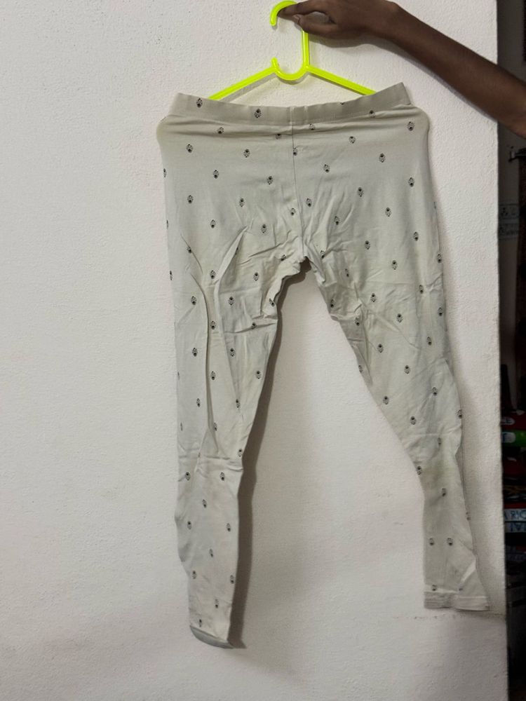 Cream Printed Leggings