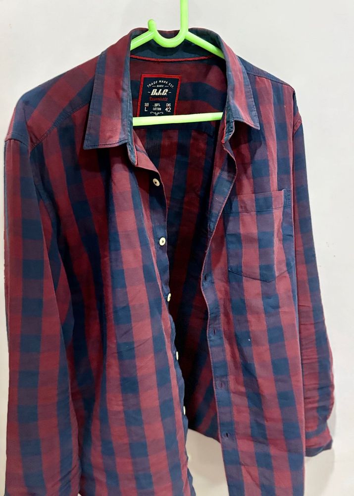 Men's Red and Navy Blue Checkered Shirt