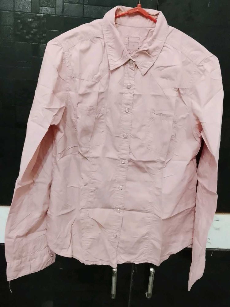 Soft Pink Collared Button-Up Shirt