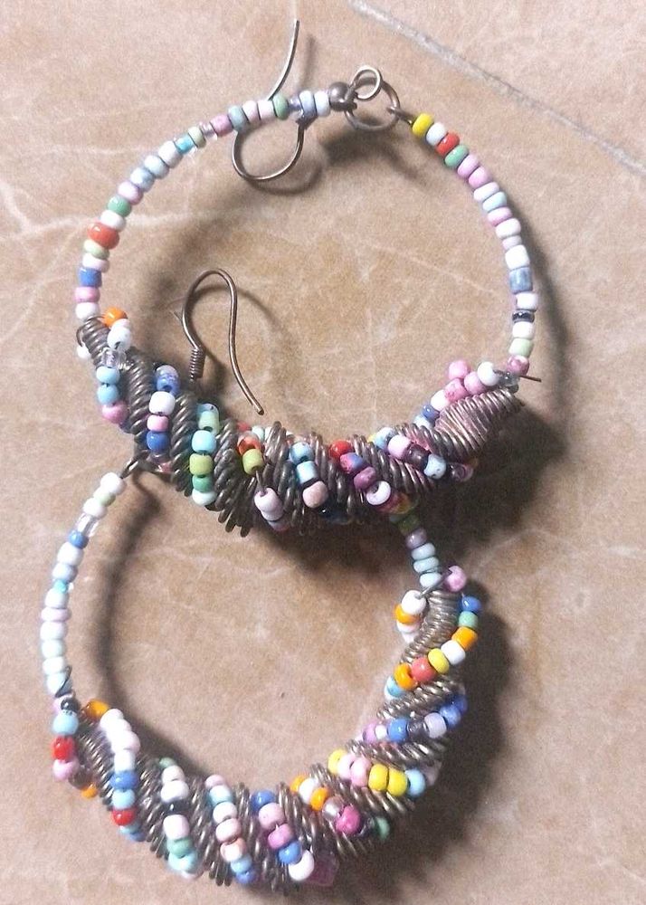 Colorful Beaded Hoop Earrings