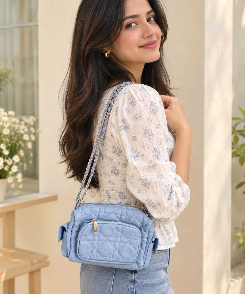 Chic Quilted Blue Crossbody Bag