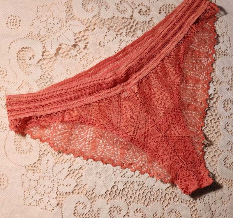 Lace Bikini Briefs - Coral Pink