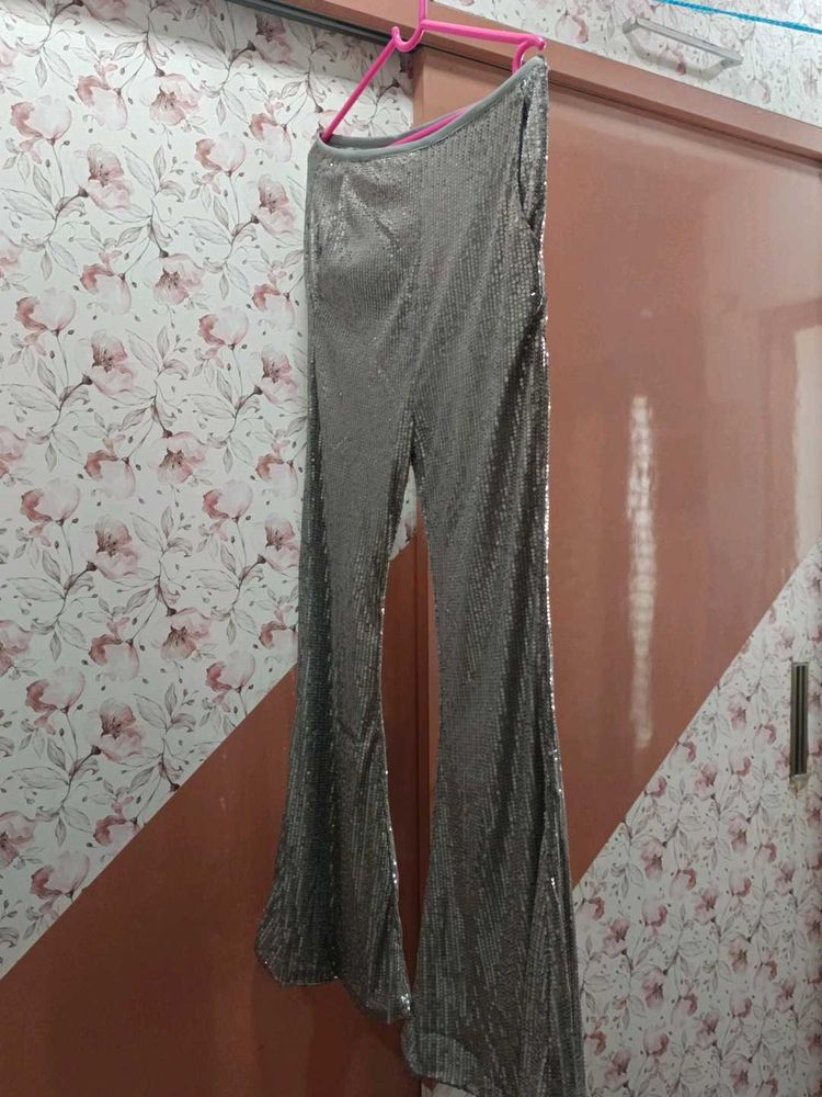 silver sequence bell bottom plazo