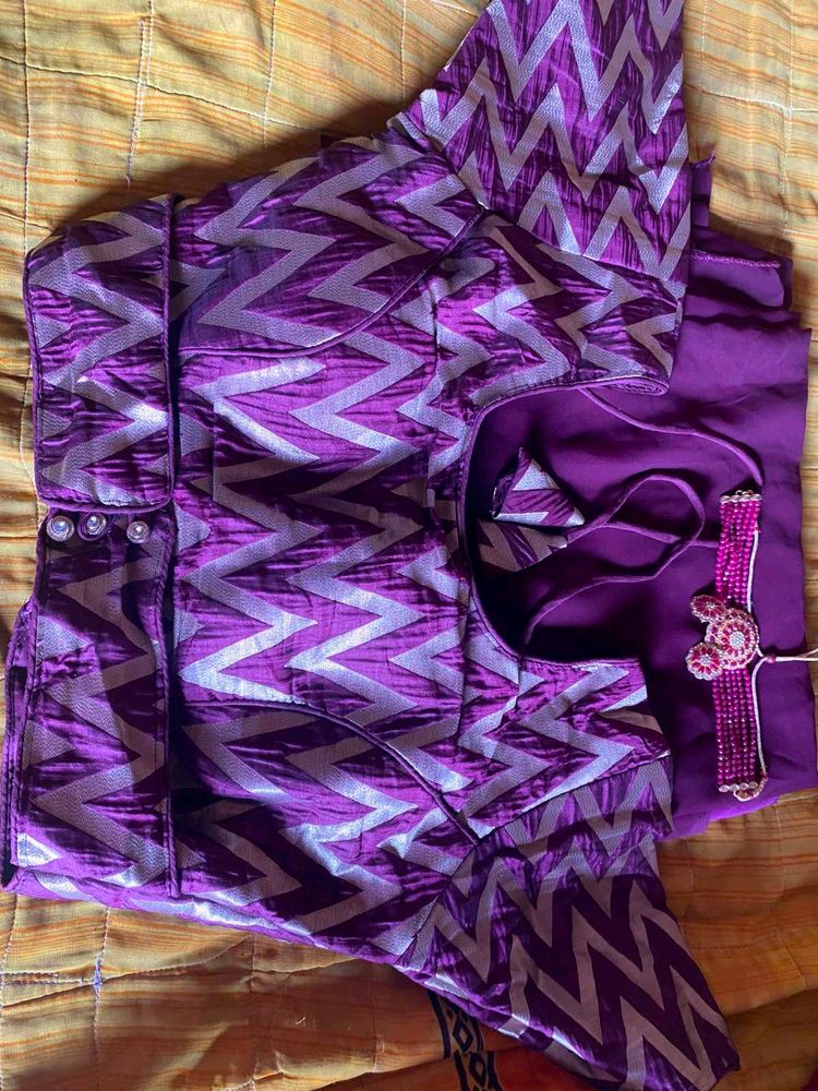 Purple Brocade Blouse with Chevron Print