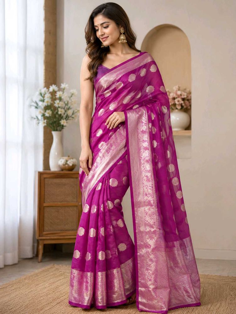 newbVibrant Pink Silk Saree with Golden Border